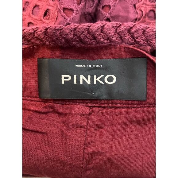 Pinko Women's Burgundy Eyelet Lace High-Rise Belted Shorts Size 2 - Picture 5 of 9